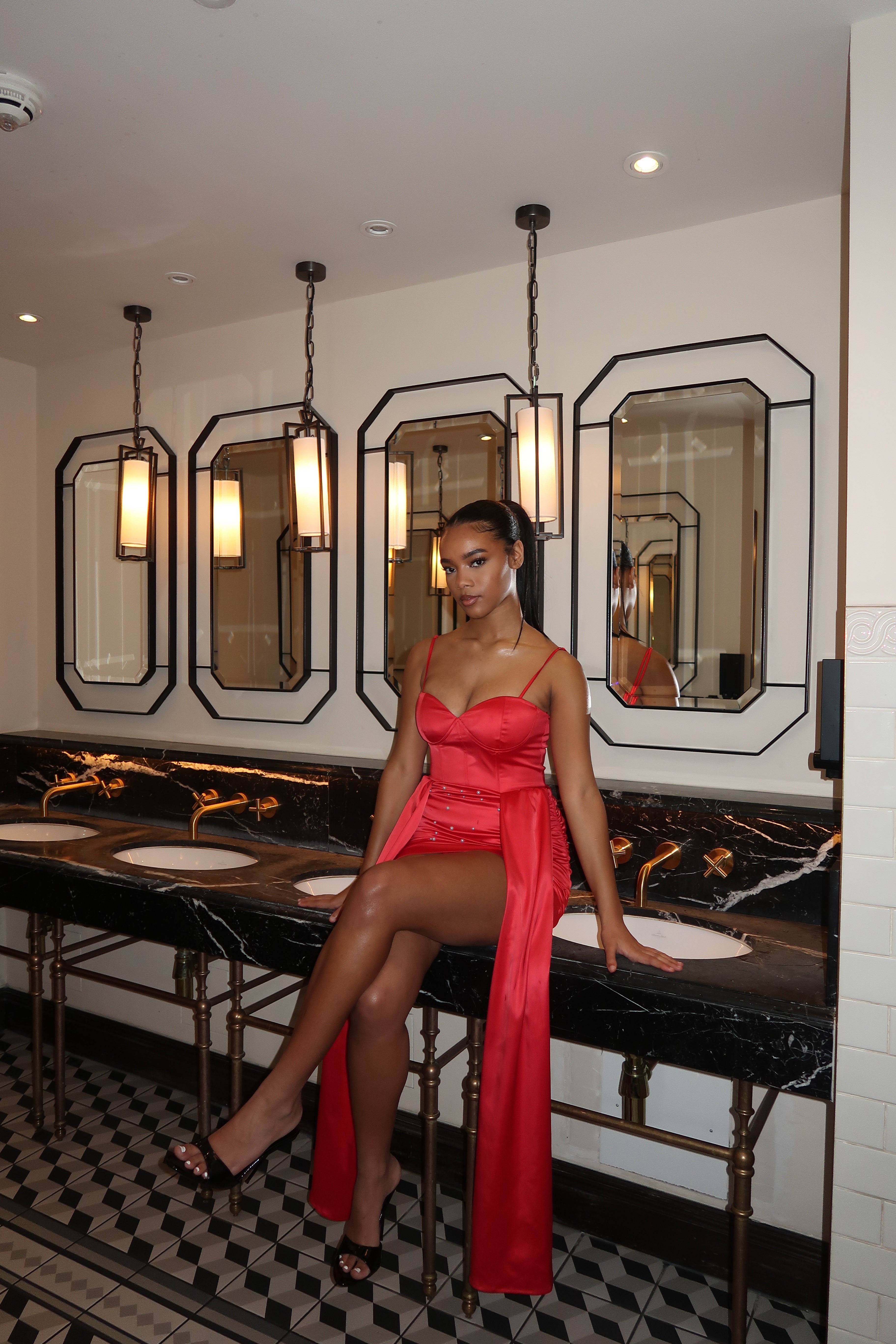 AMORA DRAPED SKIRT - SCARLET RED