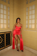 AMORA DRAPED SKIRT - SCARLET RED