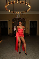 AMORA DRAPED SKIRT - SCARLET RED